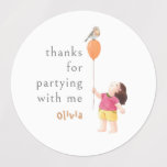 Cute Birthday Kids Party Girl Tack Sticker<br><div class="desc">Den här roligtens och den söta flickans födelsedagskalas tack för att du har klistermärken/etiketter har en glatt liten flicka som håller en ballong med en liten fågel som är framtill. Anpassa för att göra det till ditt eget:) Se resten av samlingen som även innehåller hämtningsbara inbjudan och andra objekt från...</div>