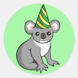 Cute Birthday Koala i Party Hat Teckning Stickers Runt Klistermärke