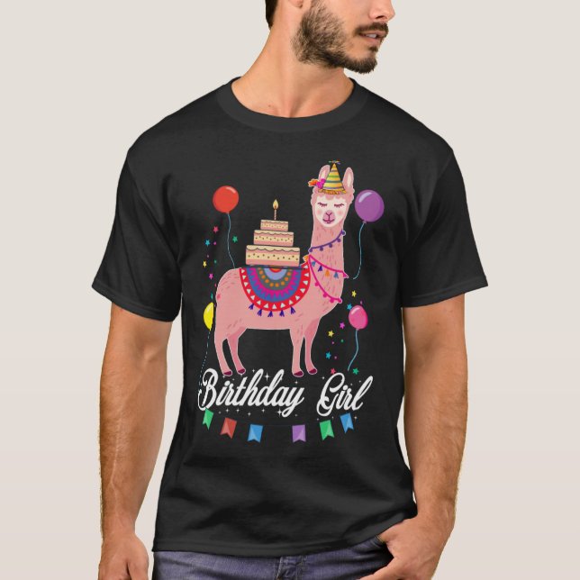 Cute Birthday Llama Girl Alpaca Animal Kids T Shirt (Framsida)