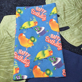 Cute Birthday Lovebird Party Parrots Colorful Blue Kökshandduk