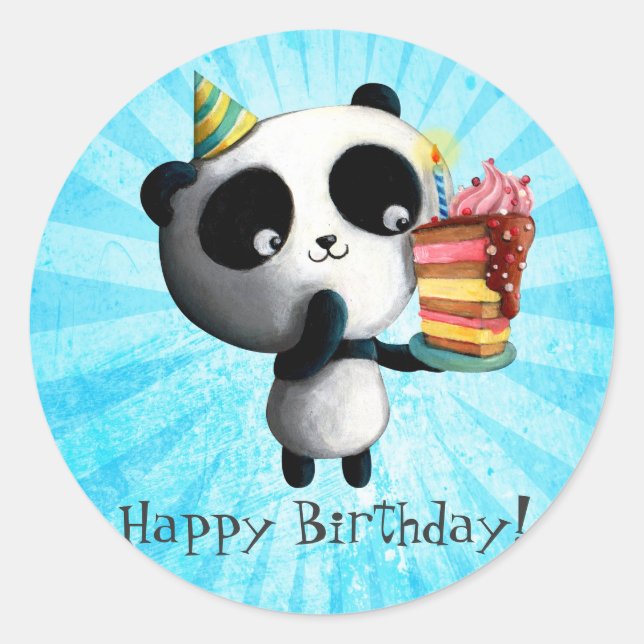 Cute Birthday Panda med kummel Runt Klistermärke (Framsida)