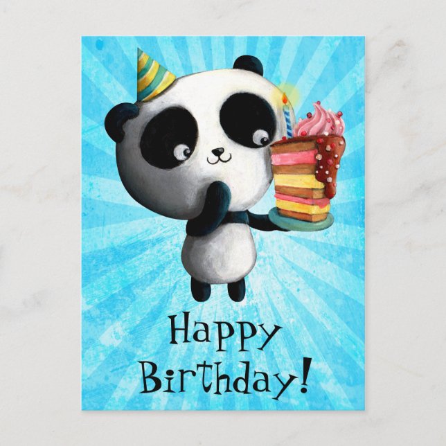 Cute Birthday Panda med kummel Vykort (Framsida)