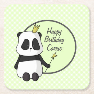 Cute Birthday Panda Underlägg Papper Kvadrat