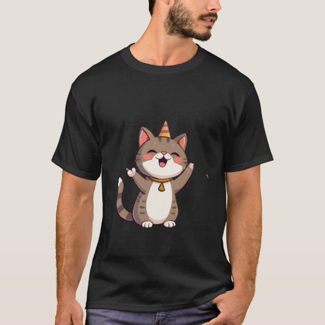 Cute Birthday Party Cat Happy Celebration Art ✨🐾 T Shirt (Framsida)