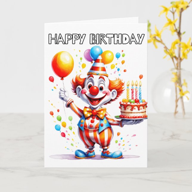 Cute Birthday Party Clown Kort (Gul blomma)