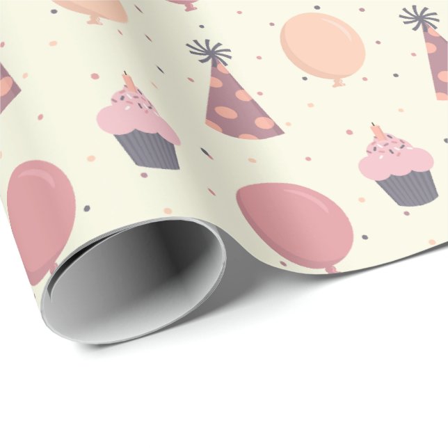 Cute Birthday party sak i muterade toner Presentpapper (Rullad Hörn)