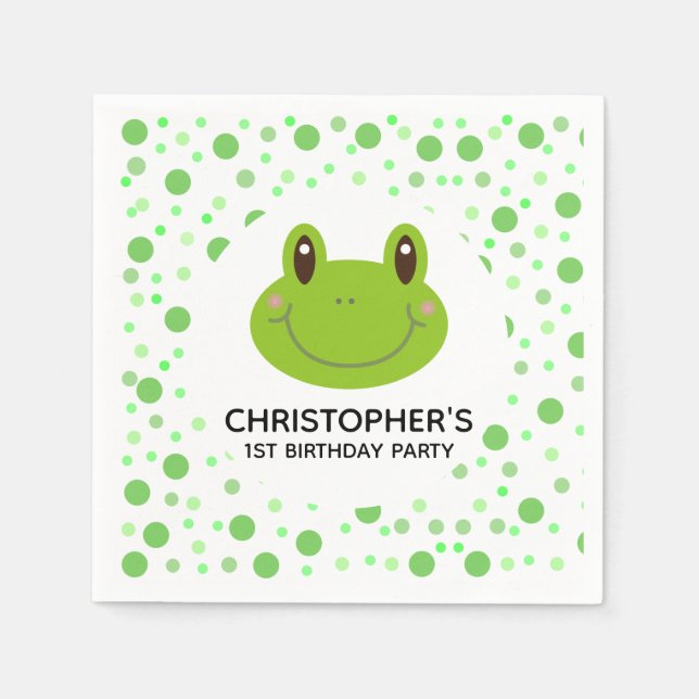 Cute Birthday Party Theme Polka Dot Frog Pappersservett (Framsidan)