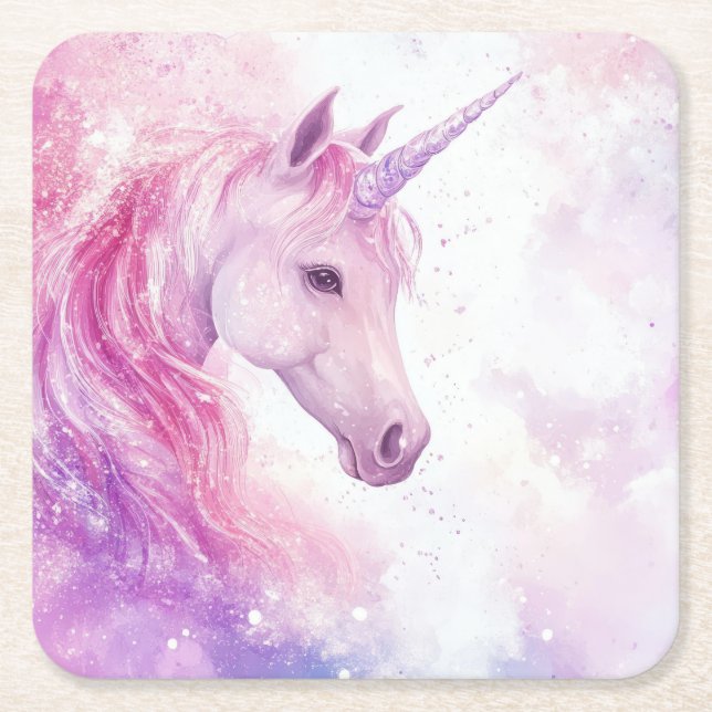 Cute Birthday Party Unicorn Papper Underlägg Kvadrat (Framsidan)