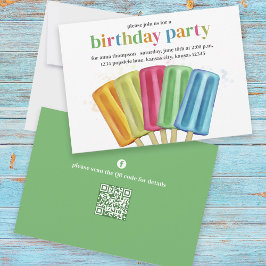 Cute Birthday Party Watercolor Popsicles Inbjudningar
