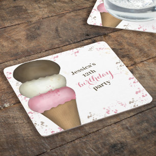 Cute Birthday Party Whimsical Ice Cream Cone Underlägg Papper Kvadrat
