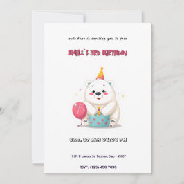 Cute Birthday Polar Bear med Party Hat Inbjudningar