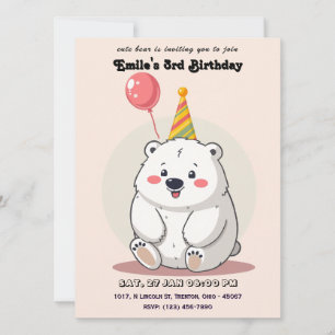 Cute Birthday Polar Bear med Party Hat Inbjudningar