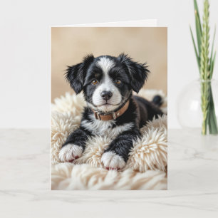 Cute Birthday Puppy på en Päls Pillow Kort