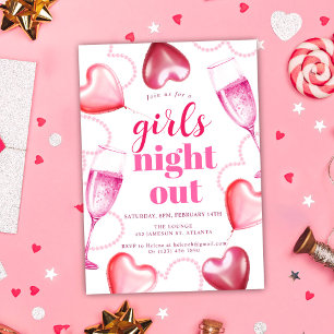 Cute Birthday Rosa Hearts Girls Night Out Party Inbjudningar