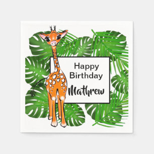 Cute Birthday Safari-djur tropiska skogar Pappersservett