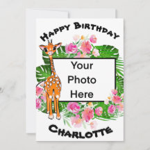 Cute Birthday Safari giraffe | tropiska skogar