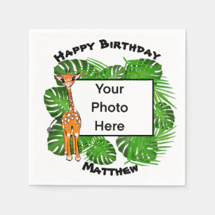 Cute Birthday Safari giraffe tropiska skogar Pappersservett