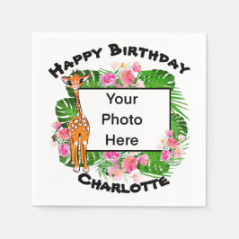Cute Birthday Safari giraffe | tropiska skogar Pappersservett