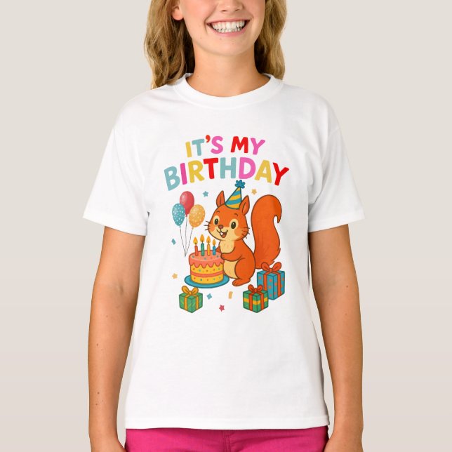 Cute Birthday Squirrel Celebration Party Design T Shirt (Framsida)