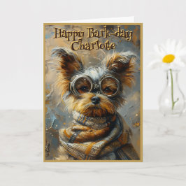 Cute Birthday Steampunk Yorkie Custom Name 163 Kort