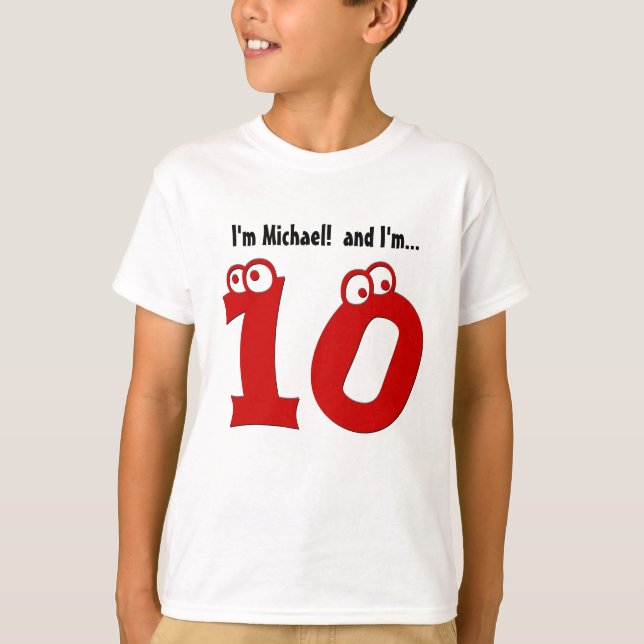 Cute Birthday Ton för tio års Roligt Red Number T-shirt (Framsida)