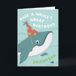 Cute Birthday Whale i Party hat för Grandson Kort<br><div class="desc">Den grumliga valutformningen illustreras med ljus.</div>