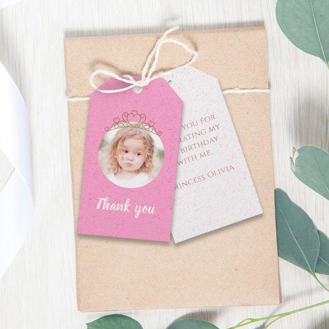 Cute Birthday Whimsical Princess Cute Tiara Photo Presentetikett (Skapare uppladdad)