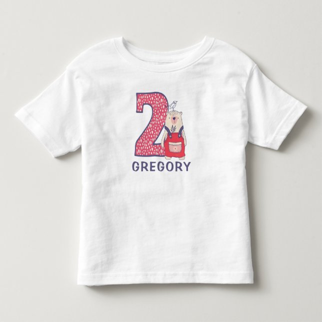 Cute björn 2:a födelsedag med namn småbarn T-Shirt (Framsida)