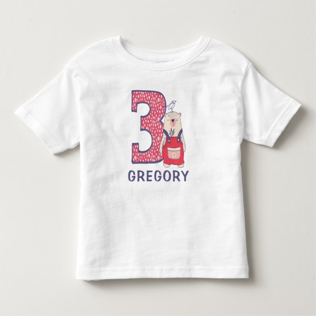 Cute björn 3:e födelsedag i namn småbarn T-Shirt (Framsida)