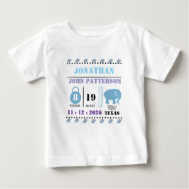Cute blå bebis elefant födelse meddelande t shirt