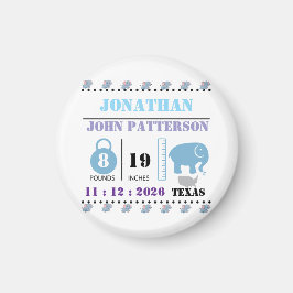 Cute Blå Bebis Elefant Födelse Tillkännagivande Magnet