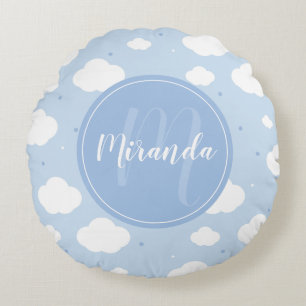 Cute Blå himmel med Anpassningsbar Monogram och Na Rund Kudde