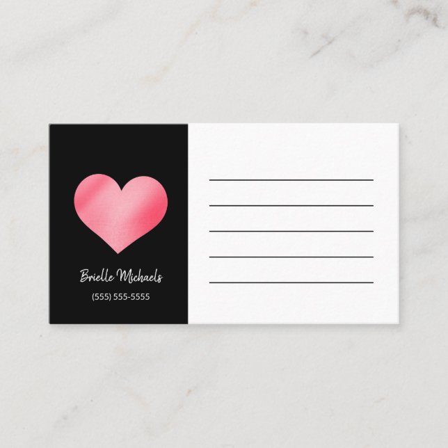 Cute Black and Rosa Heart Visiting Card Visitkort (Framsida)