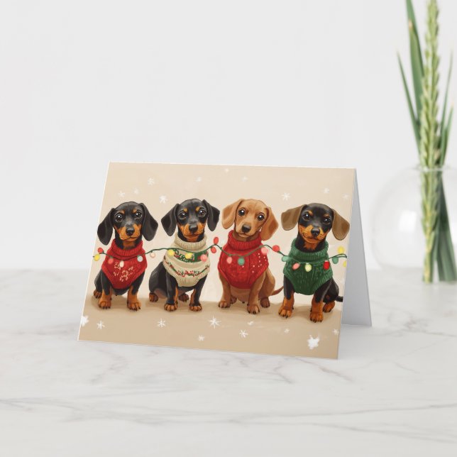 Cute Black and Tan Dachshunds Christmas Helgkort (Framsida)