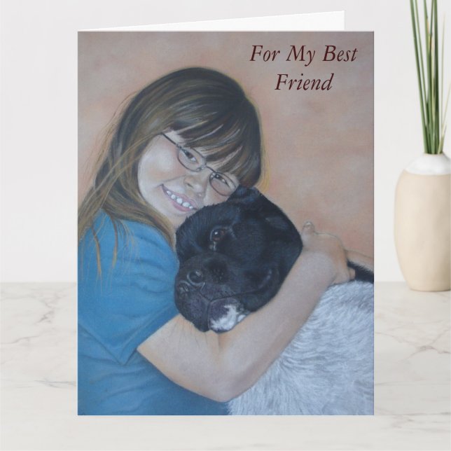 Cute black and white akita cudddling best kompis kort (Framsida)