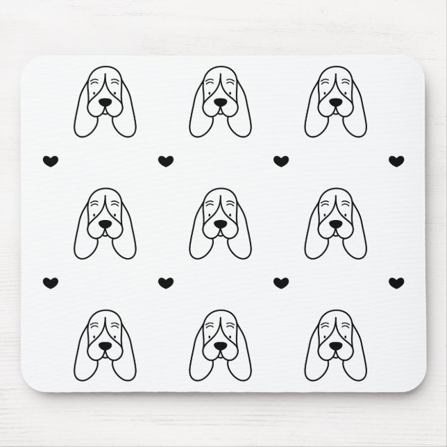 Cute Black and White Basset Hound Heart Pattern Musmatta (Framsidan)