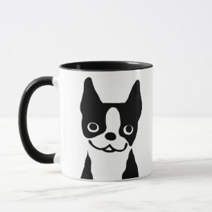 Cute Black and White Boston Terrier Tecknad hund Mugg