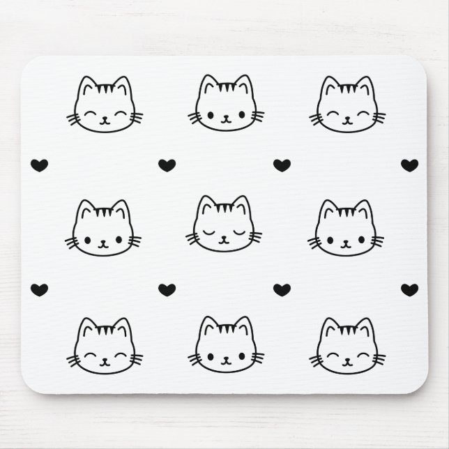 Cute Black and White Cat and Heart Pattern Musmatta (Framsidan)