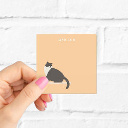 Cute Black and White Cat Notes med namn Post-it Block