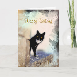 Cute Black and White Cat Personlig Pet Birthday Kort