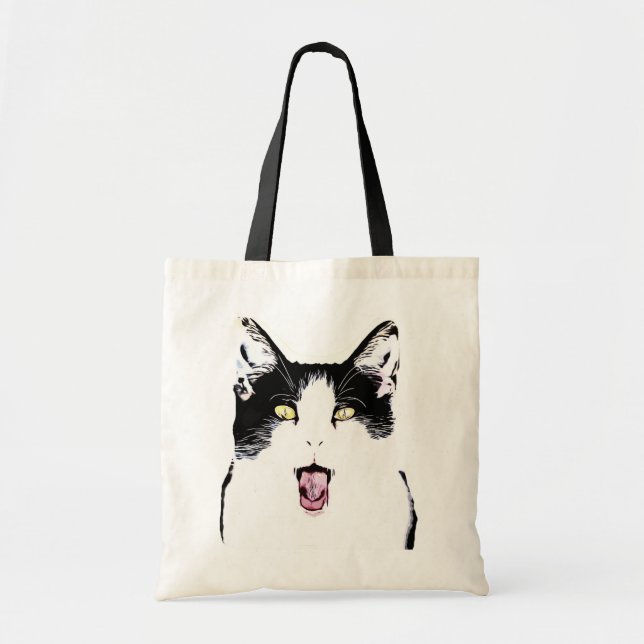 Cute Black and white cat skrattar Tygkasse (Framsidan)