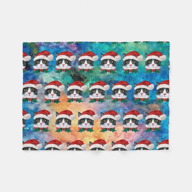 Cute Black and White Christmas Cat Faces Pattern Fleecefilt (Framsidan (Horisontell))