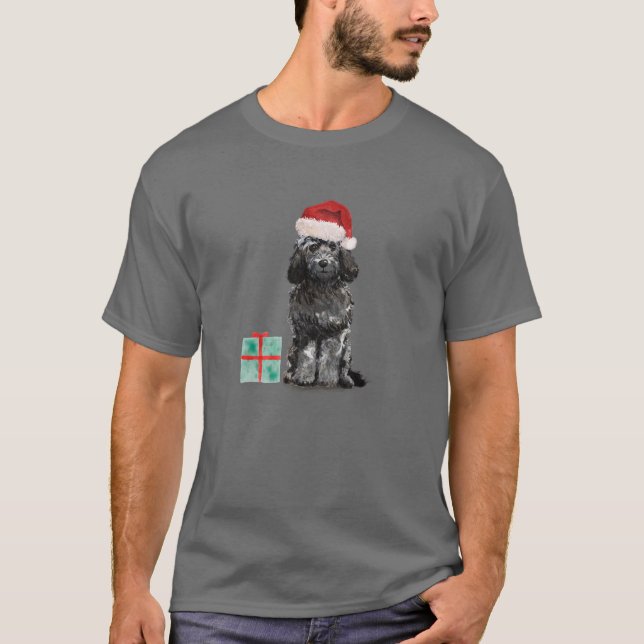 Cute Black and White Cockapoo Puppy Julsöppning T Shirt (Framsida)
