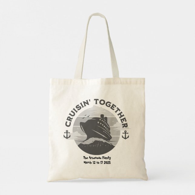 Cute Black and White Cruise PERSONALIZE Tote Bag Tygkasse (Baksida)