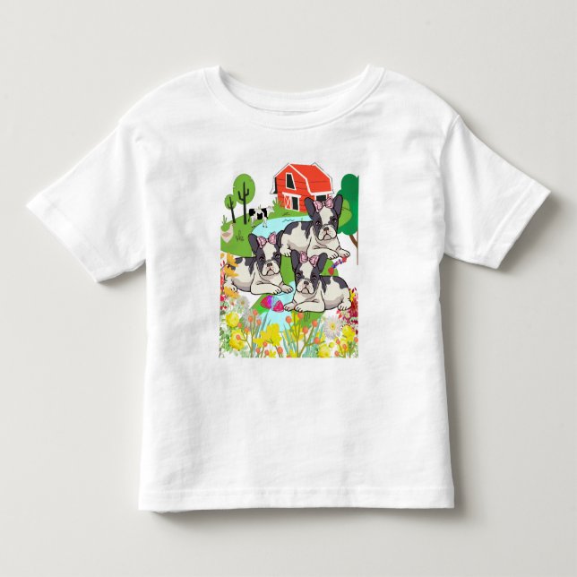 Cute Black and White Farmyard Texas Puppies T Shirt (Framsida)