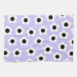 Cute Black and White Flower med blå bakgrund Kökshandduk