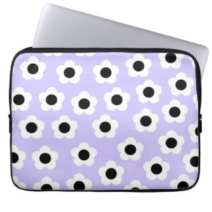 Cute Black and White Flower med blå bakgrund Laptop Fodral