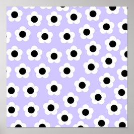 Cute Black and White Flower med blå bakgrund Poster