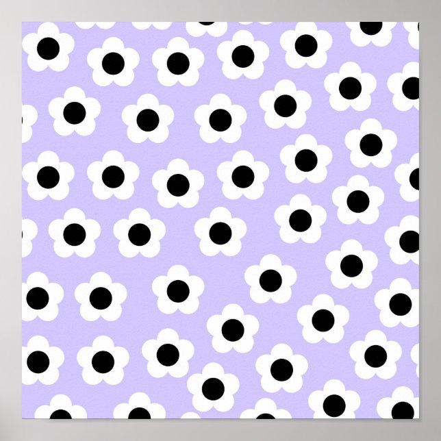 Cute Black and White Flower med blå bakgrund Poster (Framsidan)