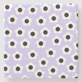 Cute Black and White Flower med blå bakgrund Stenunderlägg